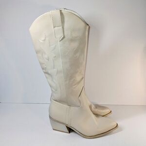 Madden NYC Cream Western Boots Size 6 Tall Vegan Coastal Cowgirl Rodeo Festival